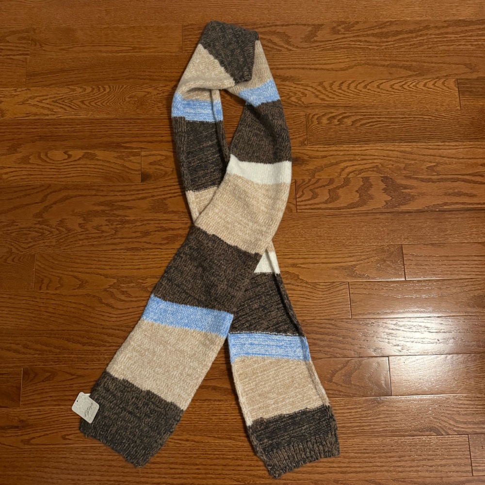 NWT-Free People Striped Knit Scarf in Brown, Beige, Blue, White